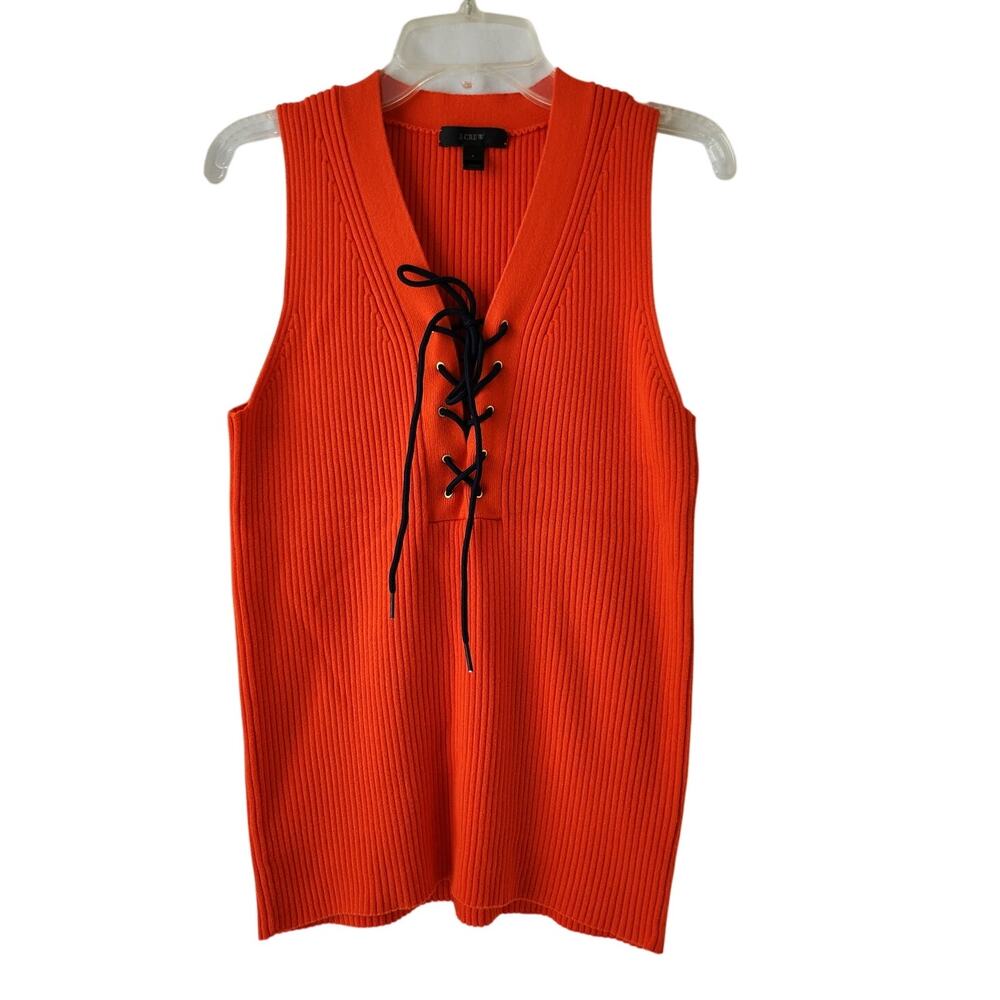 J. Crew Orange Ribbed Tank Top with Navy Tie Detail Size Small